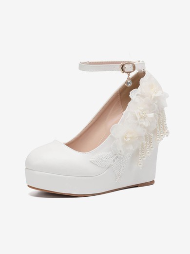 Women's Closed Toe Wedge Heel PVC Buckle Wedding Shoes #UKM03030954