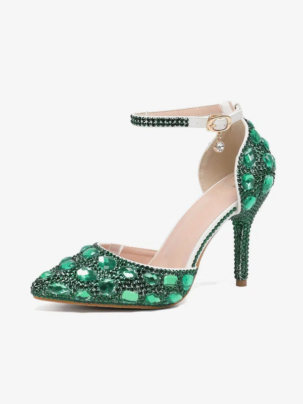 Women's Closed Toe Stiletto Heel PVC Rhinestone Wedding Shoes #UKM03030962