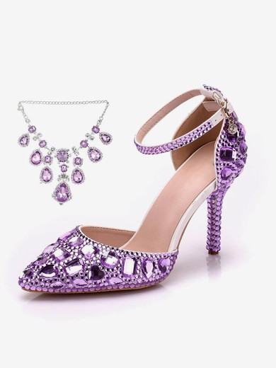 Women's Closed Toe Stiletto Heel PVC Rhinestone Wedding Shoes #UKM03030963