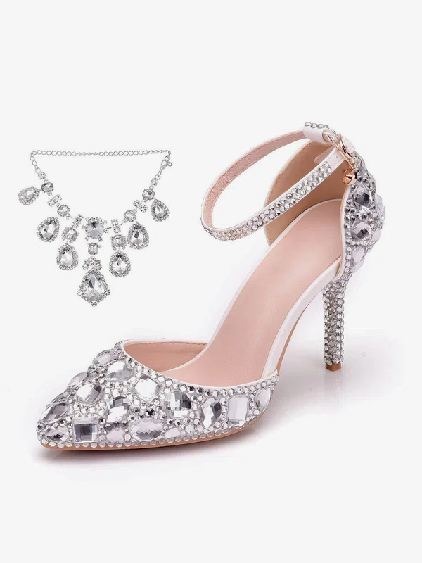 Women's Closed Toe Stiletto Heel PVC Rhinestone Wedding Shoes #UKM03030965