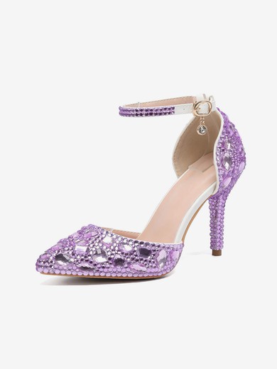 Women's Closed Toe Stiletto Heel PVC Rhinestone Wedding Shoes #UKM03030966