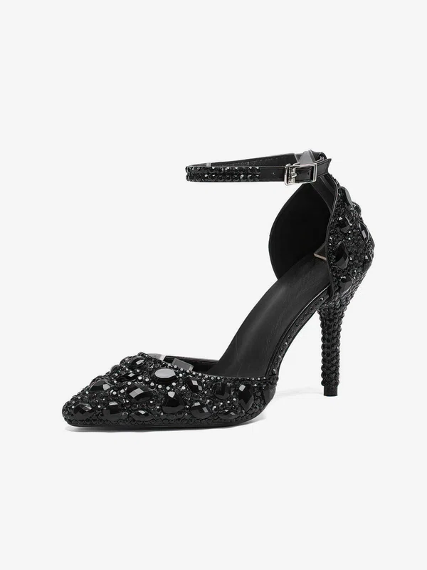 Women's Closed Toe Stiletto Heel PVC Rhinestone Wedding Shoes #UKM03030967