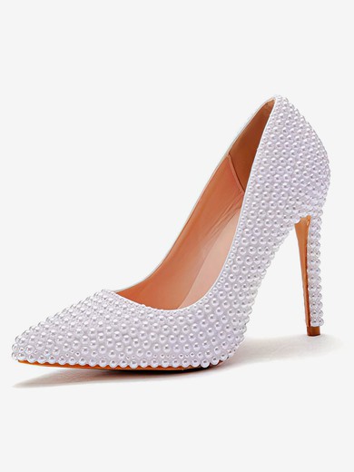 Women's Pumps Stiletto Heel PVC Pearl Wedding Shoes #UKM03030974
