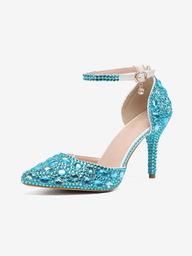 Women's Closed Toe Stiletto Heel PVC Rhinestone Wedding Shoes #UKM03030976