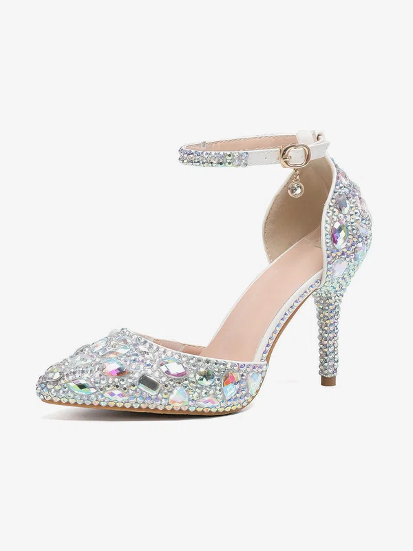 Women's Closed Toe Stiletto Heel PVC Rhinestone Wedding Shoes #UKM03030979