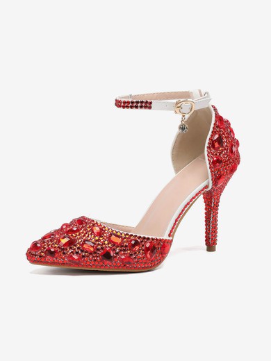 Women's Closed Toe Stiletto Heel PVC Rhinestone Wedding Shoes #UKM03030981