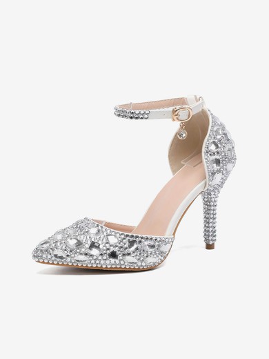 Women's Closed Toe Stiletto Heel PVC Rhinestone Wedding Shoes #UKM03030985