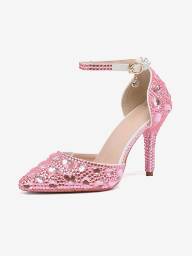 Women's Closed Toe Stiletto Heel PVC Rhinestone Wedding Shoes #UKM03030993