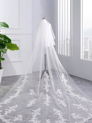 Cathedral Bridal Veils Two-tier Lace Applique Edge Applique Classic #UKM03010176