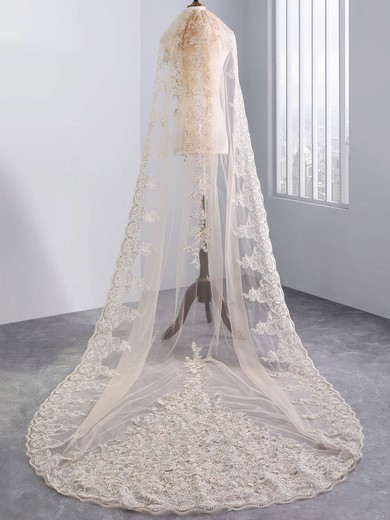 Chapel Bridal Veils One-tier Lace Applique Edge Sequin Classic #UKM03010182