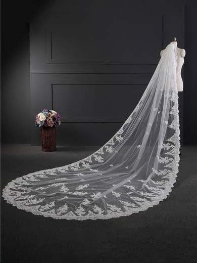 Cathedral Bridal Veils One-tier Lace Applique Edge Applique Classic #UKM03010184