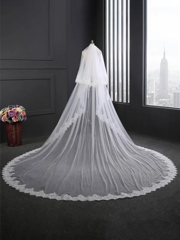 Cathedral Bridal Veils Two-tier Lace Applique Edge Sequin Classic #UKM03010187