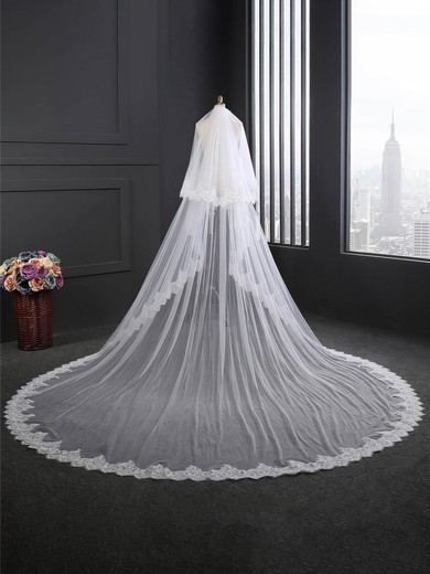 Cathedral Bridal Veils Two-tier Lace Applique Edge Sequin Classic #UKM03010187