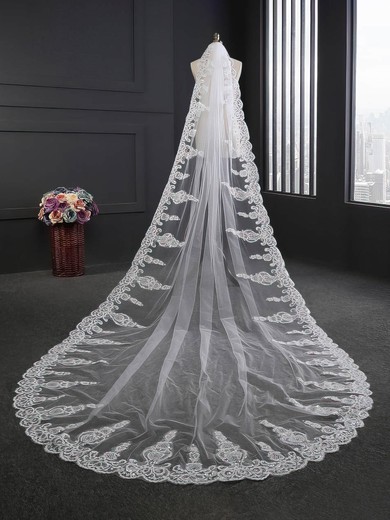 Cathedral Bridal Veils One-tier Lace Applique Edge Sequin Classic #UKM03010188