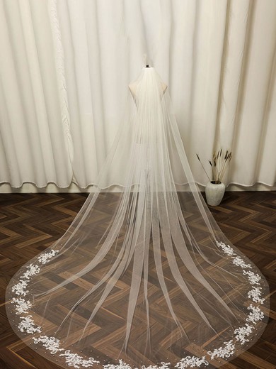 Chapel Bridal Veils One-tier Lace Applique Edge Applique Oval #UKM03010204