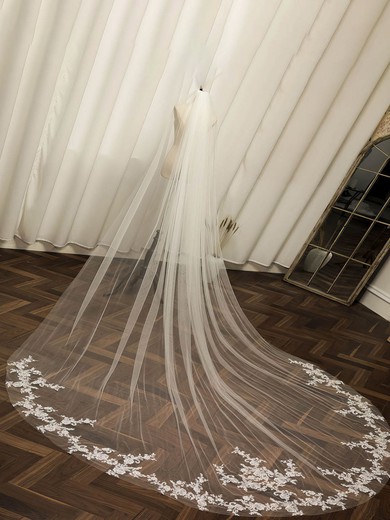 Chapel Bridal Veils One-tier Lace Applique Edge Applique Oval #UKM03010205