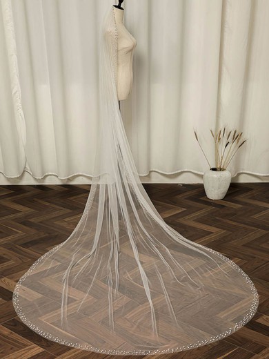 Chapel Bridal Veils One-tier Pearl Trim Edge Faux Pearl Oval #UKM03010206