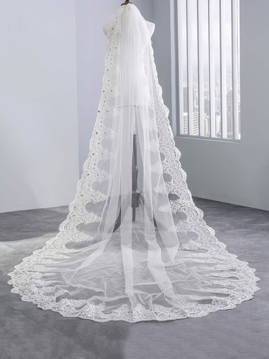 Chapel Bridal Veils One-tier Lace Applique Edge Applique Classic #UKM03010218