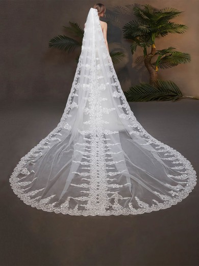 Cathedral Bridal Veils One-tier Lace Applique Edge Sequin Classic #UKM03010227