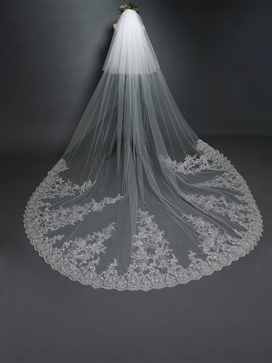 Cathedral Bridal Veils Two-tier Lace Applique Edge Sequin Classic #UKM03010245