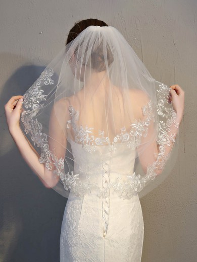 Elbow Bridal Veils Two-tier Lace Applique Edge Classic #UKM03010246