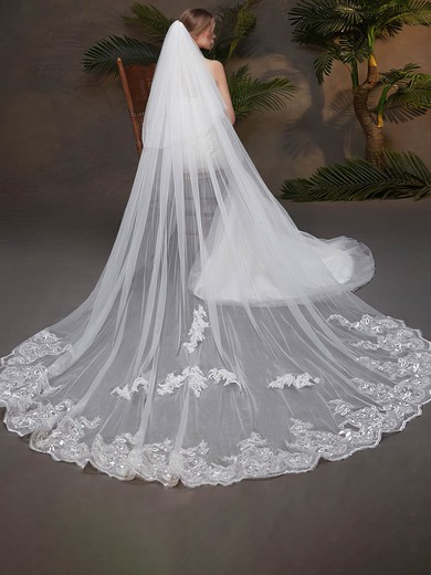 Cathedral Bridal Veils Two-tier Lace Applique Edge Sequin Classic #UKM03010249