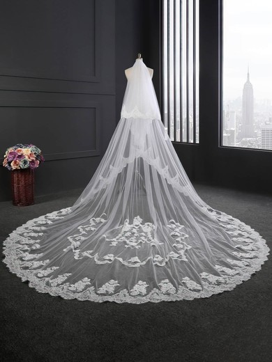 Cathedral Bridal Veils Two-tier Lace Applique Edge Applique Classic #UKM03010268