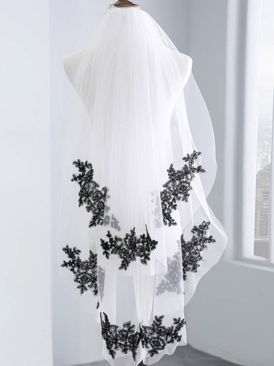 Fingertip Bridal Veils Two-tier Lace Applique Edge Beading Classic #UKM03010269