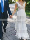 Chiffon Scalloped Neck A-line Floor-length Appliques Lace Wedding Dresses #UKM00024061