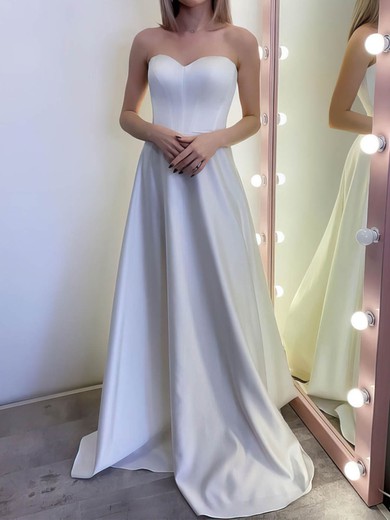 A-line Sweetheart Satin Floor-length Wedding Dresses #UKM00024070