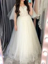 Ball Gown/Princess Off-the-shoulder Tulle Sweep Train Wedding Dresses With Beading #UKM00024071