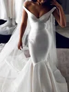 Satin Off-the-shoulder Trumpet/Mermaid Sweep Train Wedding Dresses #UKM00024074