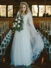 Tulle Lace V-neck A-line Floor-length Sashes / Ribbons Wedding Dresses #UKM00024075