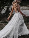 Ball Gown V-neck Tulle Sweep Train Wedding Dresses With Split Front #UKM00024088