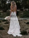 Tulle V-neck Trumpet/Mermaid Sweep Train Appliques Lace Wedding Dresses #UKM00024092