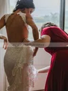 Lace Scoop Neck Sheath/Column Floor-length Split Front Wedding Dresses #UKM00024101