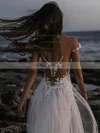 Tulle Scoop Neck A-line Sweep Train Appliques Lace Wedding Dresses #UKM00024103