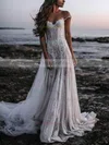 Tulle Scoop Neck A-line Sweep Train Appliques Lace Wedding Dresses #UKM00024103