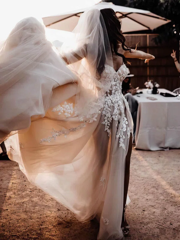 Tulle Sweetheart A-line Court Train Split Front Wedding Dresses #UKM00024105