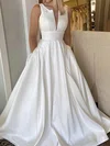 Ball Gown/Princess V-neck Satin Sweep Train Wedding Dresses With Pockets #UKM00024110