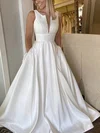Ball Gown V-neck Satin Sweep Train Wedding Dresses With Pockets #UKM00024110