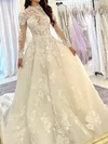 Ball Gown/Princess High Neck Tulle Court Train Wedding Dresses With Appliques Lace #UKM00024120