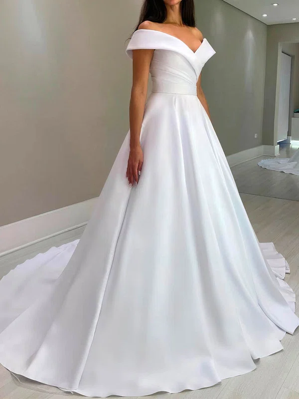 Ball Gown/Princess Off-the-shoulder Satin Sweep Train Wedding Dresses #UKM00024121