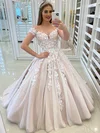 Tulle Scoop Neck Ball Gown Sweep Train Appliques Lace Wedding Dresses #UKM00024122