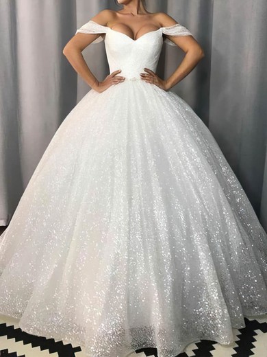 Ball Gown/Princess Off-the-shoulder Glitter Sweep Train Wedding Dresses #UKM00024124