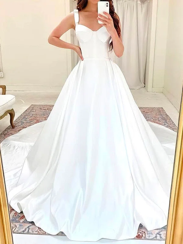 Ball Gown/Princess V-neck Satin Court Train Wedding Dresses #UKM00024126