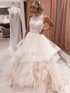 Ball Gown Illusion Tulle Sweep Train Wedding Dresses With Cascading Ruffles #UKM00024133