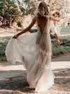Tulle V-neck A-line Floor-length Appliques Lace Wedding Dresses #UKM00024150