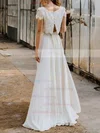 Lace Silk-like Satin Scoop Neck A-line Sweep Train Wedding Dresses #UKM00024153