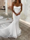 Trumpet/Mermaid Square Neckline Glitter Sweep Train Wedding Dresses #UKM00024155